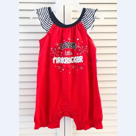 5/$20 NEW 0-3M Girls DADDY'S LITTLE FIRECRACKER Shorts Romper - Picture 1 of 5